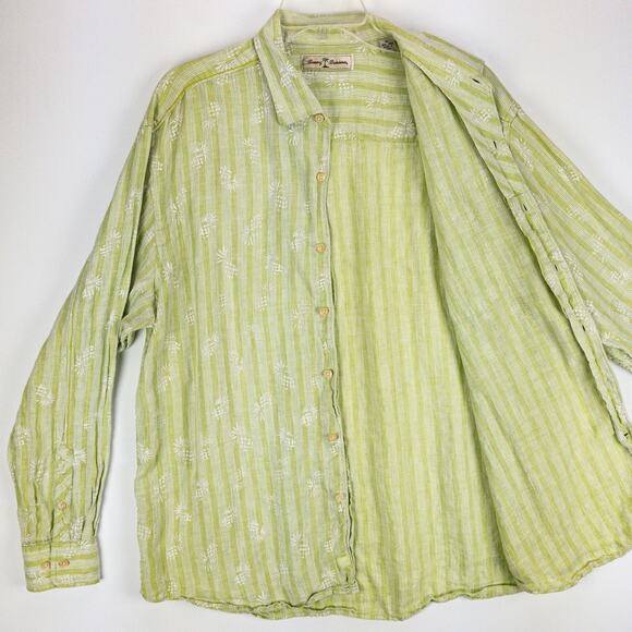 Tommy Bahama Linen Button-Up Men's XL Long Sleeve Green White Pineapples - Picture 7 of 13